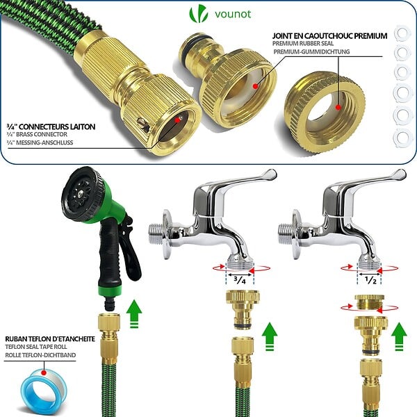 VOUNOT - Tuyau d’Arrosage Extensible 15m Renforce avec Accessoires vert - large