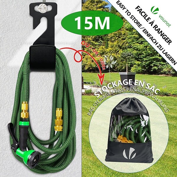 VOUNOT - Tuyau d’Arrosage Extensible 15m Renforce avec Accessoires vert - large
