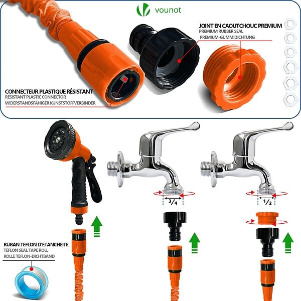 VOUNOT - Tuyau d’Arrosage Extensible 30m avec Accessoires orange - large