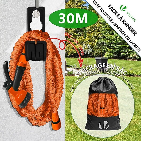 VOUNOT - Tuyau d’Arrosage Extensible 30m avec Accessoires orange - large