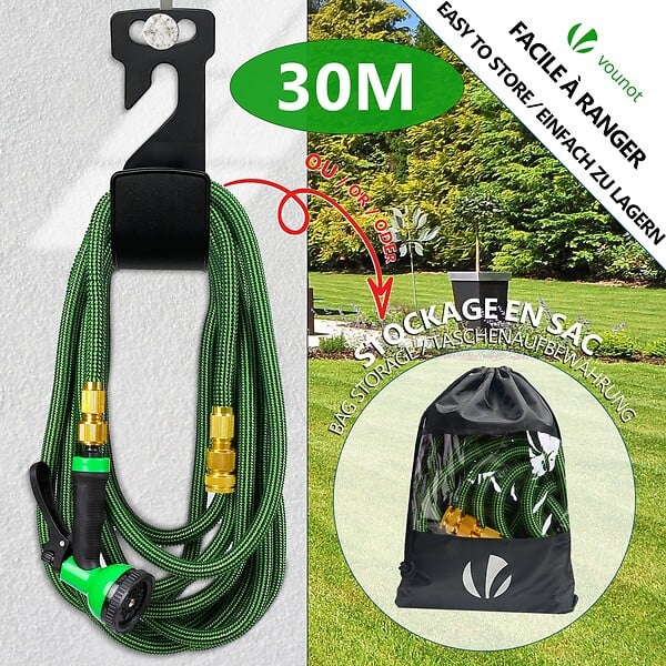VOUNOT - Tuyau d’Arrosage Extensible 30m Renforce avec Accessoires vert - large