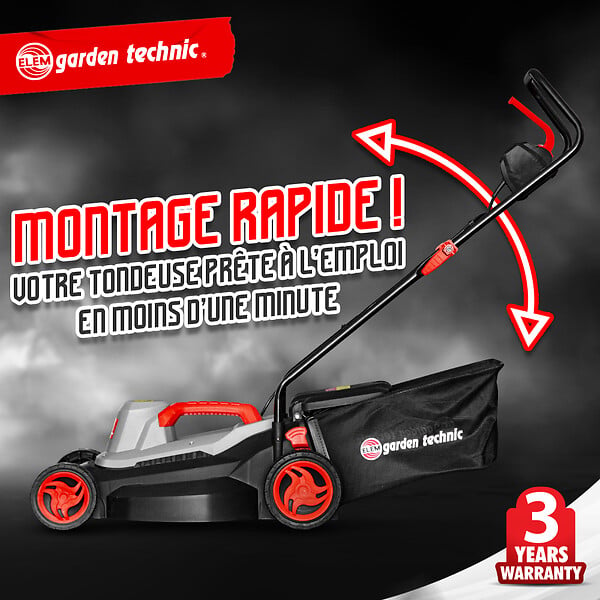 ELEM GARDEN TECHNIC - Tondeuse à gazon électrique 1500W - Largeur de coupe 37cm - large