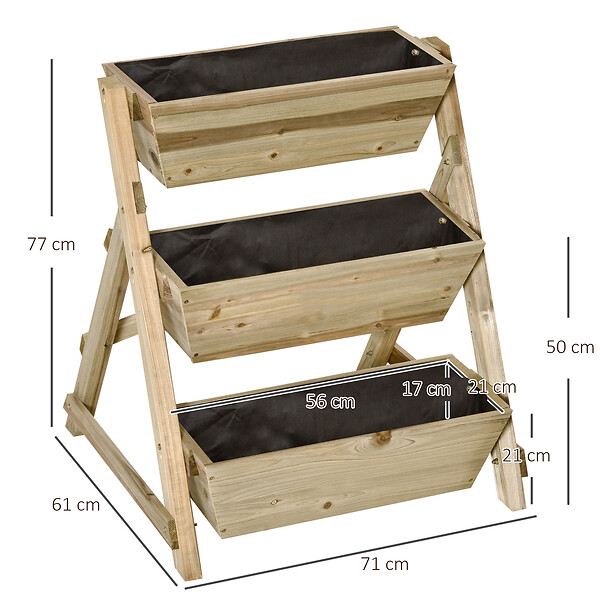 OUTSUNNY - Jardinière sur pieds carré potager 3 étages dim. 71L x 61l x 77H cm inserts d'irrigation feutre de drainage bois sapin autoclave - large