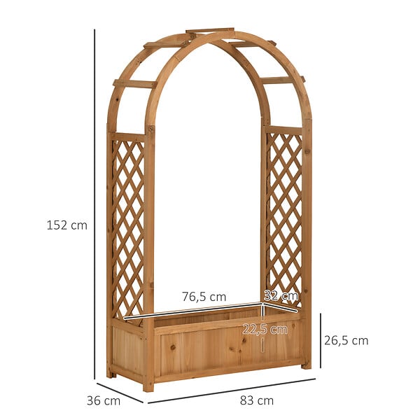 OUTSUNNY - Jardinière avec treillis et arche - bac à fleurs - jardinière sur pied - dim. 83L x 36l x 152H cm - bois sapin pré-huilé - large