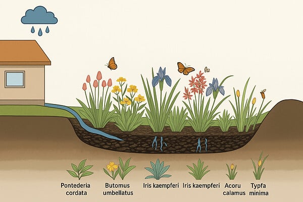 ARBORIX - Kit de plantes pour wadi – 360 plantes aquatiques pour la gestion des eaux de pluie et la biodiversité - large