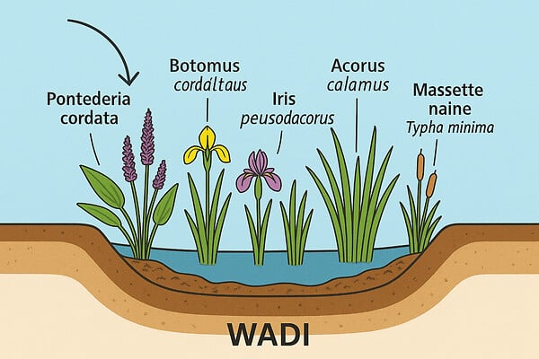 ARBORIX - Kit de plantes pour wadi – 60 plantes aquatiques pour la gestion des eaux de pluie et la biodiversité - large
