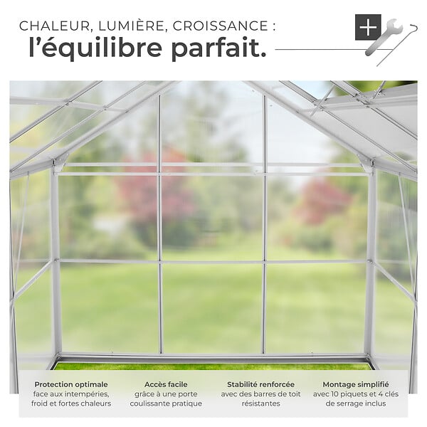 TECTAKE - Serre aluminium avec fondation blanc transparent plaques double paroi 185x250x195cm grande taille - large