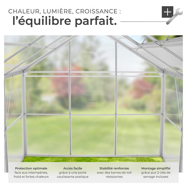 TECTAKE - Serre en aluminium, résistant aux UV, 185x250x195cm blanc transparent - large