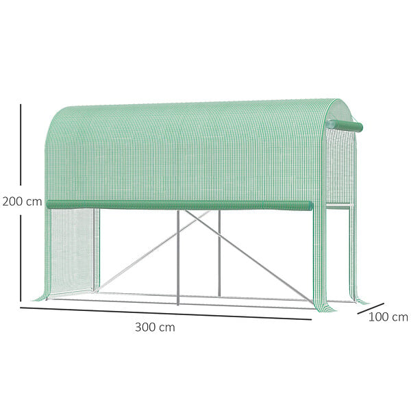 OUTSUNNY - Serre de jardin serre à tomates dim. 3L x 1l x 2H m porte zippée déroulante 2 fenêtres latérales enroulables acier PE haute densité vert - large