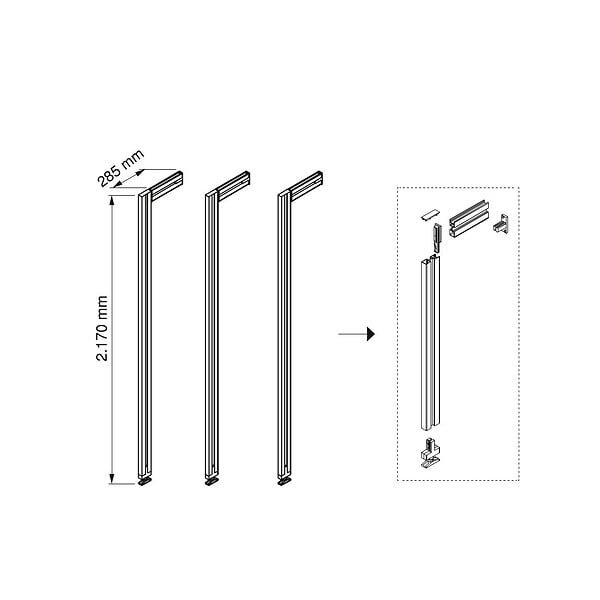 EMUCA - Lot de 3 cadres Zero avec quincaillerie et profilés pour montage au sol et au mur avec niveleur rectangulaire, Aluminium et Zamak, Noir texturé - large