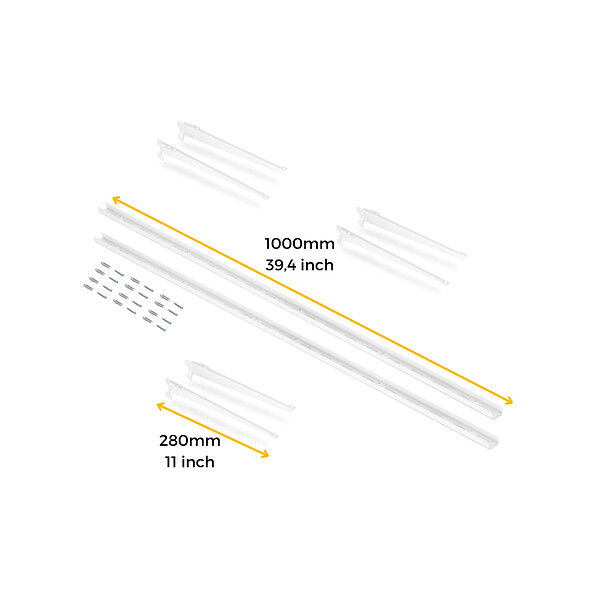 EMUCA - Kit de pour 3 étagères avec consoles et supports muraux Jagmet, longueur 280mm, Acier, Peint en blanc - large