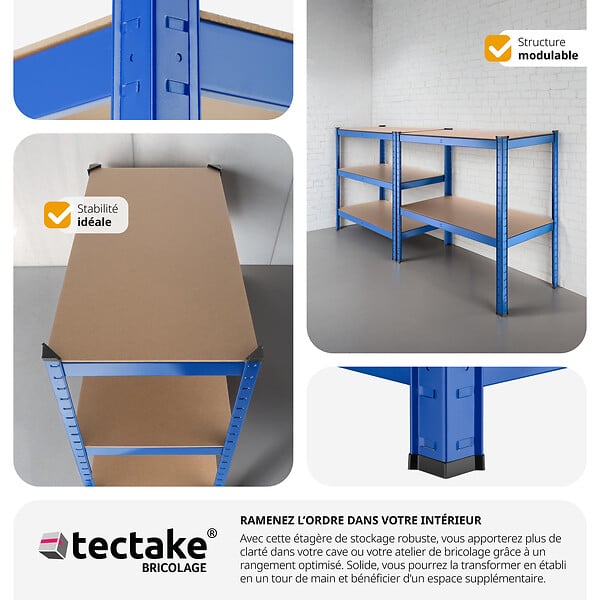 TECTAKE - Etagères charges lourdes à 5 niveaux bleu - large