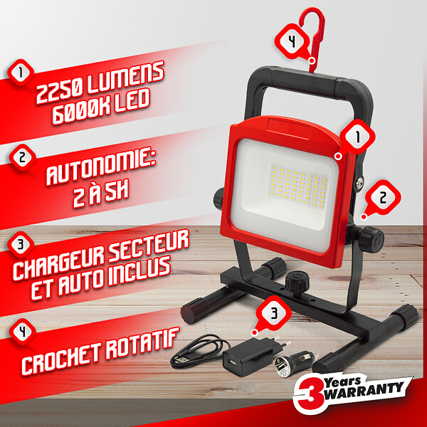 I-WATTS PRO - Spot LED rechargeable 30W   Pro - large