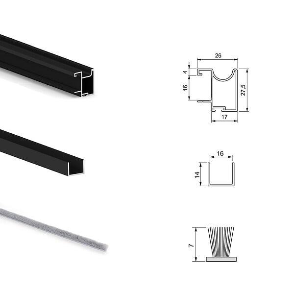 EMUCA - Kit de quincaillerie pour armoire à 2 portes coulissantes avec fermeture souple Placard 74, Modèle de poignée Sharp, épaisseur 16mm, panneaux non inclus, Peint en Noir - large
