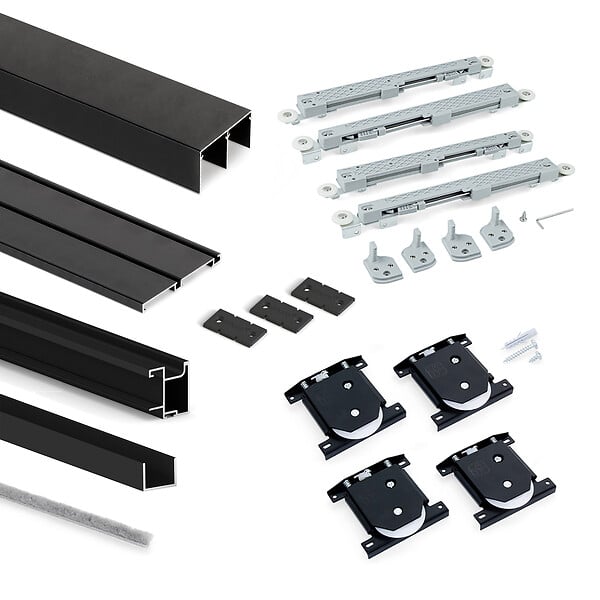 EMUCA - Kit de quincaillerie pour armoire à 2 portes coulissantes avec fermeture souple Placard 74, Modèle de poignée Sharp, épaisseur 16mm, panneaux non inclus, Peint en Noir - large