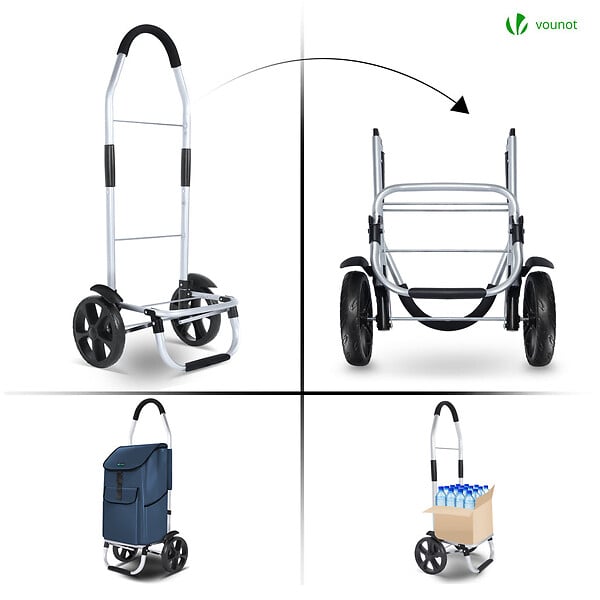 VOUNOT - Chariot de course pliable aluminium 2 roues bleu marine - large