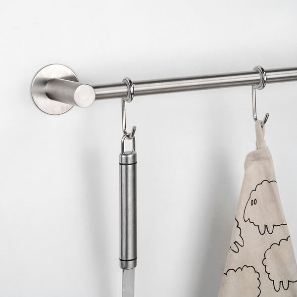 EMUCA - Support adhésif pour cuisine avec 5 crochets Supra, acier inoxydable - large