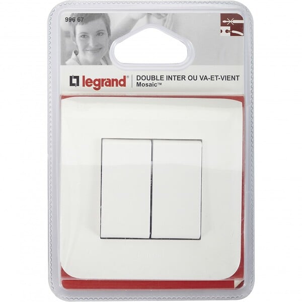 LEGRAND - Double interrupteur va et vient 10A complet - Mosaic - blanc - Legrand - large