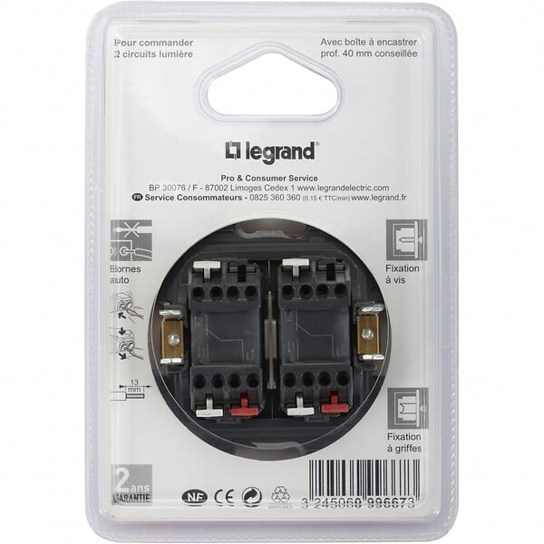 LEGRAND - Double interrupteur va et vient 10A complet - Mosaic - blanc - Legrand - large