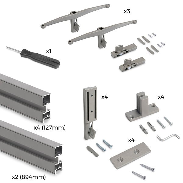 EMUCA - Kit de cadre modulaireKit de Zero avec matériel de fixation murale, Aluminium et Zamak, Peint gris pierre - large
