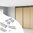 EMUCA - Kit de 2 portes coulissantes et Flow de ferrures pour armoires à fermeture souple avec rails de surface 2,35m, panneaux non inclus, anodisé mat - vignette