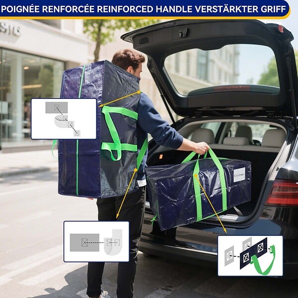 VOUNOT - Lot de 5 sacs de demenagement grand format avec sangles et poignee bleu - large