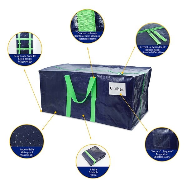 VOUNOT - Lot de 5 sacs de demenagement grand format avec sangles et poignee bleu - large