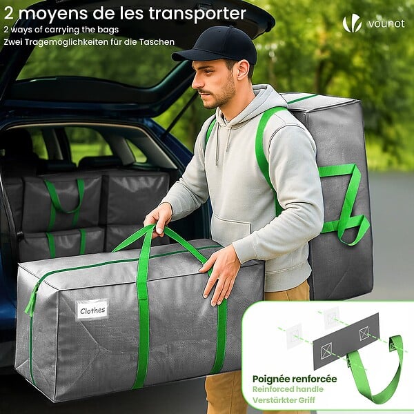 VOUNOT - Lot de 5 sacs de demenagement grand format avec sangles et poignee gris - large