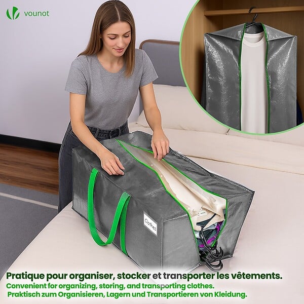 VOUNOT - Lot de 5 sacs de demenagement grand format avec sangles et poignee gris - large