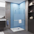 AICA SANITAIRE - Paroi de douche à l'italienne en bande central dépoli 140X200cm avec porte serviette-étagère chromé et une barre de fixation forme carré extensible - vignette
