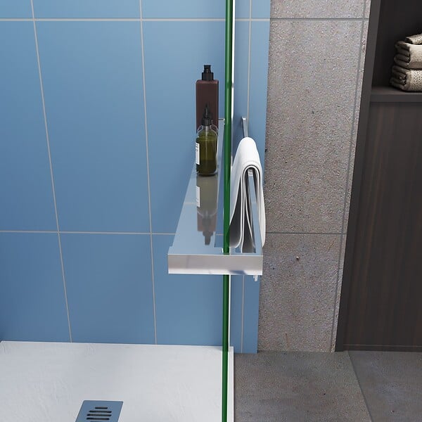AICA SANITAIRE - Paroi de douche à l'italienne en bande central dépoli 140X200cm avec porte serviette-étagère chromé et une barre de fixation forme carré extensible - large