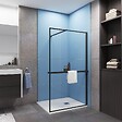 AICA SANITAIRE - Paroi de douche à l'italienne cadre noir 140x200cm installé avec une barre de fixation en 140cm,livré avec étagère de douche noir - vignette