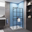 AICA SANITAIRE - Paroi de douche à l'italienne style contemporain 120x200cm installé avec une barre de fixation carré en 90cm,livré avec étagère de douche noir - vignette
