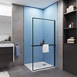 AICA SANITAIRE - Paroi de douche à l'italienne cadre noir 100x200cm cadre et étagère de douche aluminium et noir mat - vignette