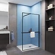 AICA SANITAIRE - Paroi de douche à l'italienne cadre noir 120x200cm installé avec une barre de fixation noir 73-120cm extensible,livré avec étagère de douche noir - vignette