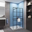AICA SANITAIRE - Paroi de douche à l'italienne style contemporain 120x200cm installé avec une barre de fixation noir 73-120cm extensible,livré avec étagère de douche noir - vignette