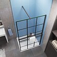 AICA SANITAIRE - Paroi de douche à l'italienne style contemporain 120x200cm installé avec une barre de fixation noir 73-120cm extensible,livré avec étagère de douche noir - vignette