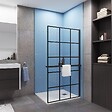AICA SANITAIRE - Paroi de douche à l'italienne style contemporain 90x200cm avec étagère de douche noir - vignette