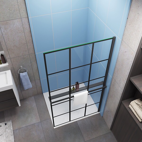 AICA SANITAIRE - Paroi de douche à l'italienne style contemporain 90x200cm avec étagère de douche noir - large