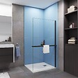 AICA SANITAIRE - Paroi de douche à l'italienne profilé en noir 100x200cm avec étagère de douche et porte serviette profilé en noir mat - vignette