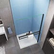 AICA SANITAIRE - Paroi de douche à l'italienne profilé en noir 100x200cm avec étagère de douche et porte serviette profilé en noir mat - vignette