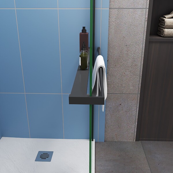 AICA SANITAIRE - Paroi de douche à l'italienne profilé en noir 100x200cm avec étagère de douche et porte serviette profilé en noir mat - large