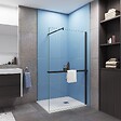 AICA SANITAIRE - Paroi de douche à l'italienne 100x200cm installé avec une barre de fixation en cylindrique,livré avec étagère de douche noir - vignette