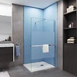AICA SANITAIRE - Paroi de douche à l'italienne en bande central dépoli 120x200cm avec porte serviette-étagère chromé et une barre de fixation forme carré extensible - vignette