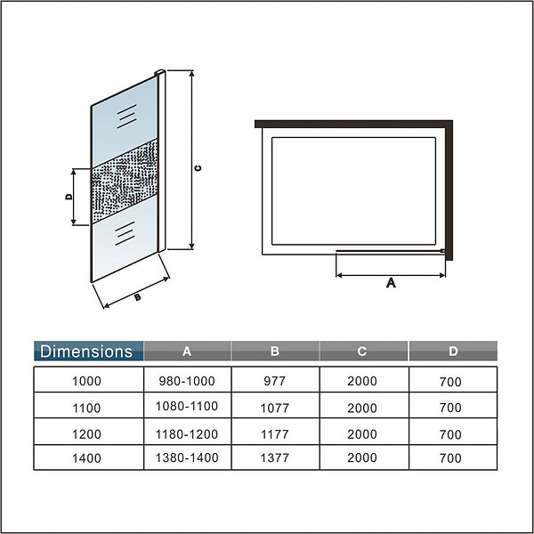 AICA SANITAIRE - Paroi de douche à l'italienne en bande central dépoli 120x200cm avec porte serviette-étagère chromé et une barre de fixation forme carré extensible - large