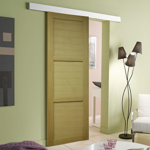 GD MENUISERIES - Porte Coulissante bois Ayous 3 Panneaux H204 x L73 cm, Rail alu Bandeau Blanc - large