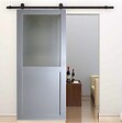 GD MENUISERIES - Porte Coulissante Athena RAL7035 h204xl83 + Rail a roulettes Noir - vignette