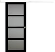 GD MENUISERIES - Porte Coulissante Telia Noir Vitrée H204 x L83 cm, Rail Alu bandeau blanc, Coquilles - vignette