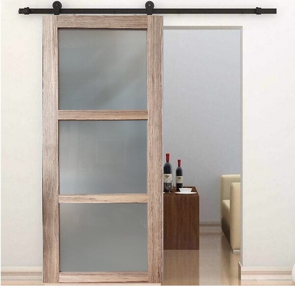 GD MENUISERIES - Porte Coulissante bois Frake Vitrée H204 x L73 cm, railroulette - large