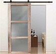 GD MENUISERIES - Porte Coulissante bois Frake Vitrée H204 x L73 cm, railroulette - vignette
